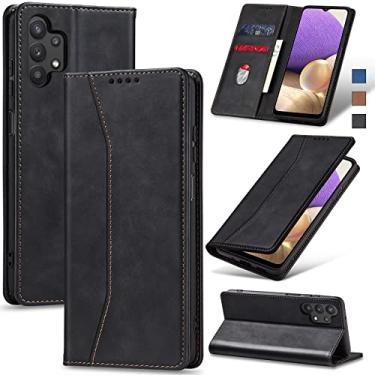 Imagem de Jasonyu Flip Carteira Capa para Samsung Galaxy A32 5G,Capinha Folio Magnética de Couro com Suporte para Cartão,Suporte para Chute - Protetora Durável de TPU à Prova de Choque para Telefone,Preto