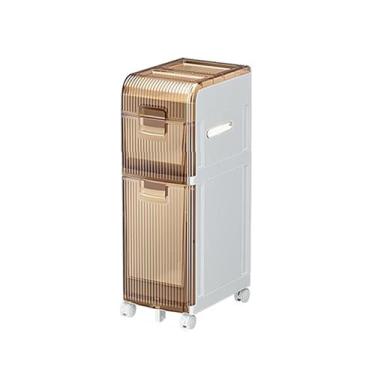 Imagem de Armário de armazenamento estreito para banheiro de 4 camadas, unidade de armazenamento vertical com gavetas e rodízios transparentes, armário de armazenamento fino estreito de plástico com gavetas
