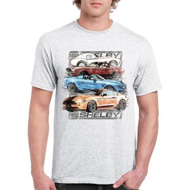 Imagem de Camiseta masculina Shelby Cars Sketch Mustang Racing American Muscle Car GT500 Cobra Performance Powered by Ford, Cinza-claro, M