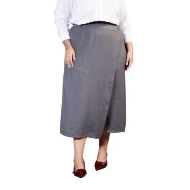 Imagem de Saia Midi Transpassada Cinza Plus Size