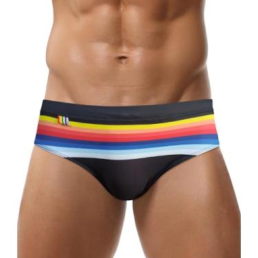 Imagem de SEAUR Biquíni masculino sexy, cintura baixa, roupa de banho esportiva, secagem rápida, com cordão ajustável, Preto 3, G