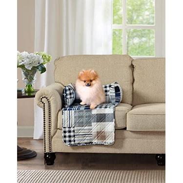 Imagem de Brilliant Sunshine Tapete acolchoado calmante para cães, capa lavável removível, protetor de almofada e capas de sofá para cães, animais de estimação, gatos, pequeno, xadrez azul e listras patchwork