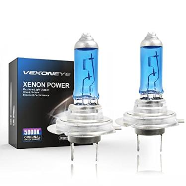 Imagem de VEXONEYE Lâmpada de farol de halogêneo H7, padrão 12V 55W 4500K, lâmpada de cabeça branca, longa duração, pacote com 2