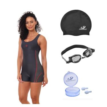 Imagem de Kit Macaquinho Natação Hidroginástica com Touca Óculos UV E Protetor (Grafite - Óculos Preto (Lente Fumê), M)