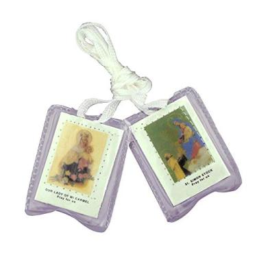 Imagem de VILLAGE GIFT IMPORTERS Escapulários econômicos variados | 100% lã de tecido | 14 colares escapulários diferentes | Acessível e autêntico | Joias cristãs (escapulário de feltro branco protegido -