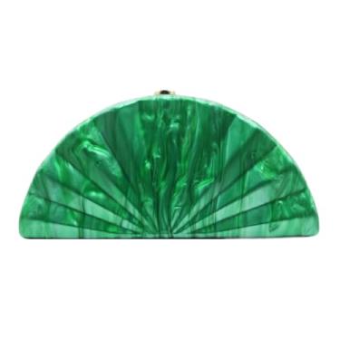 Imagem de Bolsa em forma de concha acrílica luxuosa bolsa de mão de mármore clutch para noite feminina com glitter para casamento, coquetel, festa de formatura, Verde D