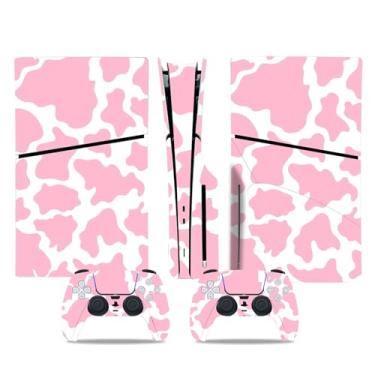 Imagem de Adesivo Skin para PS5 Slim Disc Edition, decalque de vinil para console de jogos e controle sem fio (branco rosa)