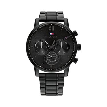Imagem de Tommy Hilfiger Relógio masculino de quartzo multifuncional de aço inoxidável e pulseira de elos, cor: preto (modelo: 1791879), Preto, Relógio de quartzo