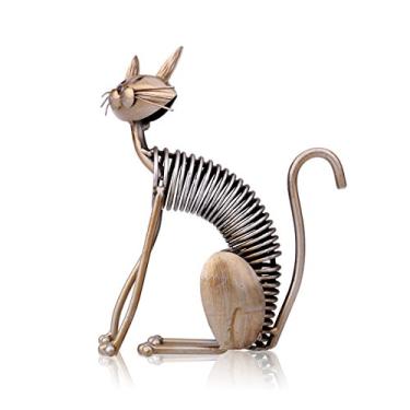 Imagem de Tooarts Escultura de metal arte de ferro gato primavera artesanato artesanato decoração de casa artesanato mobiliário