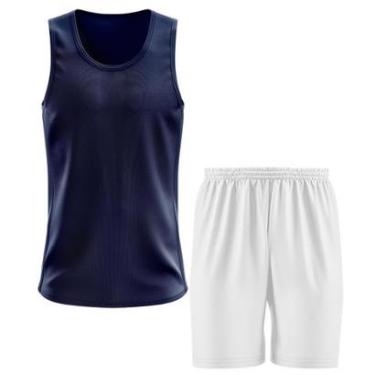 Imagem de Kit Calção Short Futebol Basquete Branco + Regata Masculina Lisa Básica Dry-Masculino