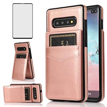 Imagem de Capa de celular para Samsung Galaxy S10 Plus com protetor de tela de vidro temperado com suporte para cartão de crédito, capa carteira de couro Glaxay S10+ Galaxies S10plus 10S Edge S 10 10 plus capas