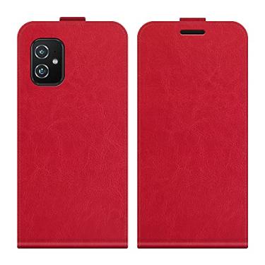 Imagem de Capa para Asus Zenfone 8 ZS590KS, capa de telefone flip vertical fina de couro PU, capa protetora com fecho magnético com compartimento para cartão para Asus Zenfone 8 ZS590KS (vermelha)