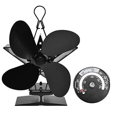 Imagem de Ventilador de fogão a lenha movido a calor Vomeko com termômetro magnético - Ventilador de lareira ecológico para queimadores de madeira e toras, Ventilador de fogão não elétrico