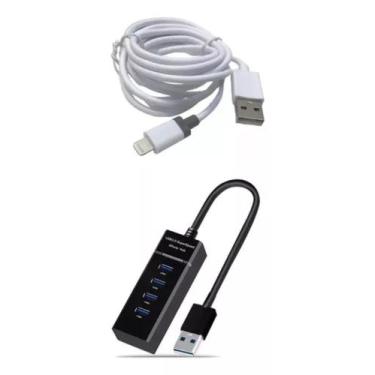 Imagem de Kit Cabo Lightning 2m Turbo + Extensor Hub Com 4 Entradas - exboom