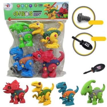 Imagem de Kit 4 Dinossauros Monta E Desmonta de Plástico Com Chave Coloridos. - 