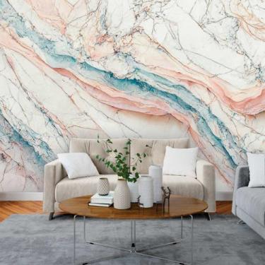 Imagem de Papel de Parede Painel 3D Mármore Rosa e Azul Brilhoso 3M Auto Colante