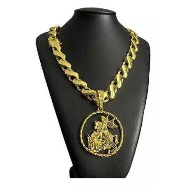 Imagem de Cordão Friso S 16Mm + Pingente São Jorge - Banhado A Ouro - Tojoia18K
