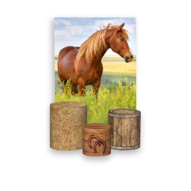 Imagem de Painel De Festa Vertical 1,50 x 2,20 + Trio De Capas Cilindro - Cavalo