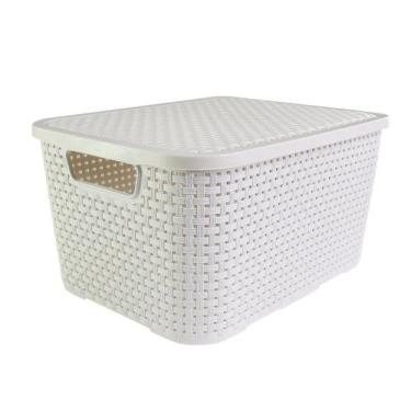 Imagem de Caixa Organizadora Rattan Cesto com Tampa 15 Litros Branco - Fullcomme
