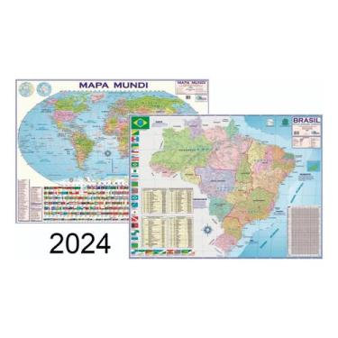 Imagem de Kit Com 2 Mapas - Mundi + Brasil Escolar 120 Cm X 90 Cm - Atualizado
