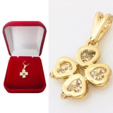 Imagem de Pingente Feminino Trevo da Sorte Zircônias Cravejadas Folheada a Ouro 