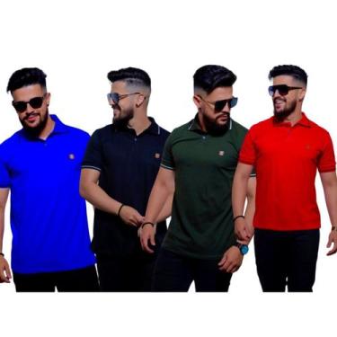 Imagem de Kit Com 4 Camisa Gola Polo Punho Bordado Fio 30.1 100% Algodão (Cores 