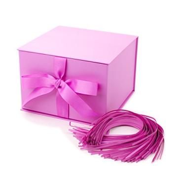 Imagem de Hallmark Caixa de presente média com tampa e enchimento de papel desfiado (caixa rosa claro de 18 cm) para aniversários, chás de panela, despedida de solteira, presentes de damas de honra, dia dos