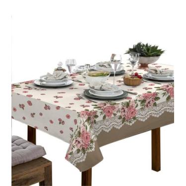Imagem de Toalha De Mesa Linhão 4 Lugares Quadrada Floral Bege - Ibitinga Decora
