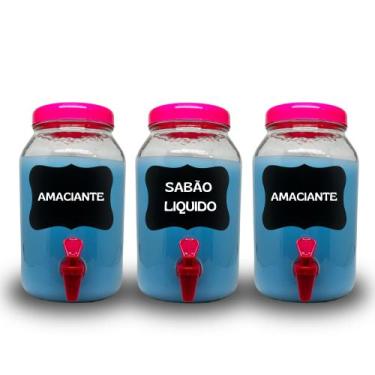 Imagem de Kit lavanderia 3 potes com torneira  sabão , amaciante e alvejante 3 l