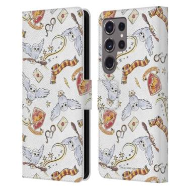 Imagem de Head Case Designs Capa carteira de couro oficialmente licenciada Harry Potter Hedwig Owl Pattern Deathly Hallows XIII compatível com Samsung Galaxy S24 Ultra 5G