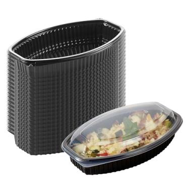 Imagem de Recipientes de preparação de refeições RW Base de 680 g, 50 recipientes para levar no micro-ondas com tampas - descartáveis, congeláveis, recipientes ovais de plástico preto, embalagem de alimentos