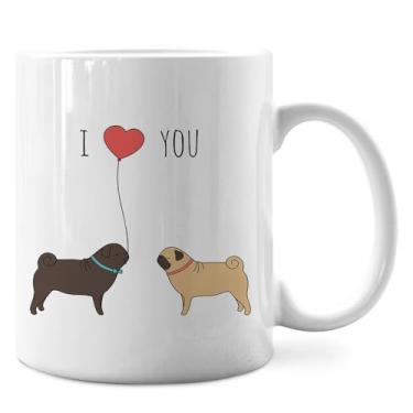 Imagem de IWXYI Caneca de café de cerâmica Pug - Presente de Pug de Dia dos Namorados de 325 ml, I Love You