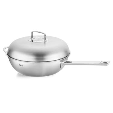 Imagem de Fissler Original Profi Collection Wok de aço inoxidável de 30 cm, 6,7 litros com tampa de metal de cúpula alta