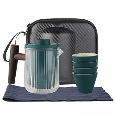 Imagem de Conjunto de chá de viagem de vidro Kung Fu conjunto de bule de chá, 4 xícaras de chá de porcelana e infusor de chá com saco portátil para viagem, casa, escritório