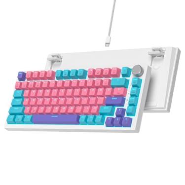 Imagem de Ussixchare Teclado mecânico para jogos 75% teclado com suporte, rosa, Gasket, com fio, teclado intercambiável (hot swappable), botão retroiluminado RGB, teclado TKL para PC, laptop, Windows gamer (82