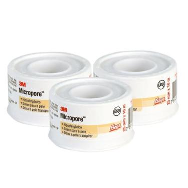 Imagem de Kit C/ 3 Fitas Micropore 25mm X 10 Mt Cor Bege 3m