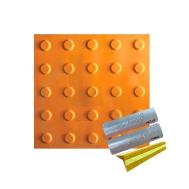 Imagem de 10 PISOS TÁTIL ALERTA PVC 25X25CM +KIT ESCADA ACESSIVEL 20x3 - LAGGE A