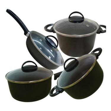 Imagem de Jogo de Panela Antiaderente Preto com Tampa de Vidro 4 Un - RL