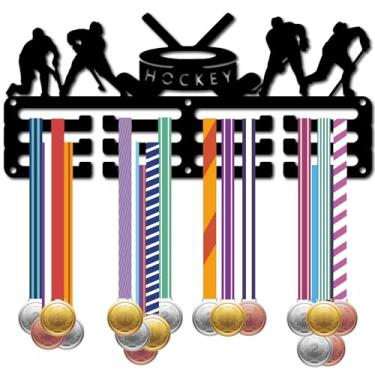 Imagem de CREATCABIN Suporte de medalha de hóquei, suporte de medalha, expositor, suporte esportivo, armação de ferro, ganchos pequenos, prêmios pendurados, medalhistas de metal, para guardar mais de 40