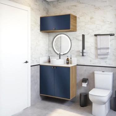 Imagem de Conjunto Para Banheiro Com Basculante Kappesberg Celeste 2 Peças Nogueira/azul 80cm