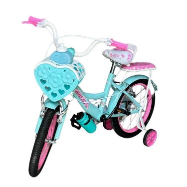Imagem de Bicicleta Infantil Menina Aro 16 Com Rodinhas, Porta Objetos e Bagageiro Bicikids