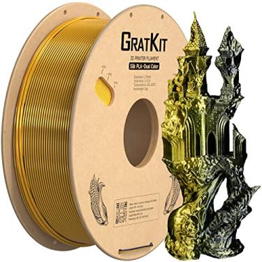 Imagem de Gratkit Filamento PLA tricolor de seda, filamento de impressora 3D 1,75 mm, -0,03 mm, 1 KG/rolo, PLA de seda preto e dourado