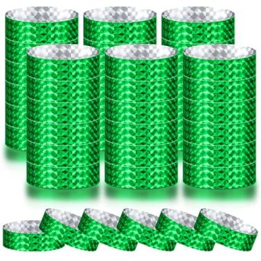 Imagem de 600 pulseiras de papel, pulseiras de néon à prova d'água para eventos, pulseiras leves de concerto, pulseiras adesivas coloridas neon para festa (verde brilhante)