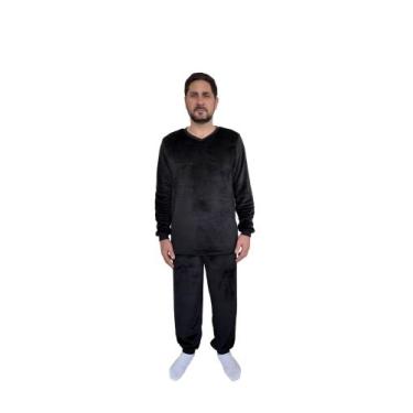 Imagem de Pijama de Fleece Inverno Quentinho Masculino - Super Estilo, Preto, GG