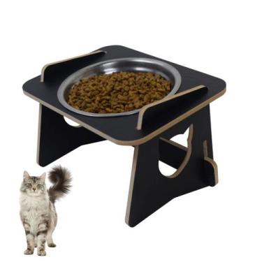 Imagem de Comedouro Bebedouro Gato Elevado Pet Tigela Ração Inox Saudável Preto 