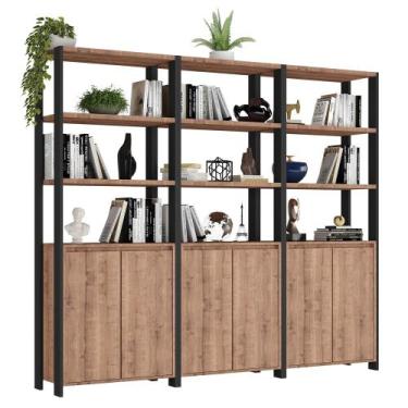 Imagem de Estante Livreiro 6 Portas Estilo Industrial Chess F04 Preto/Solanum - 