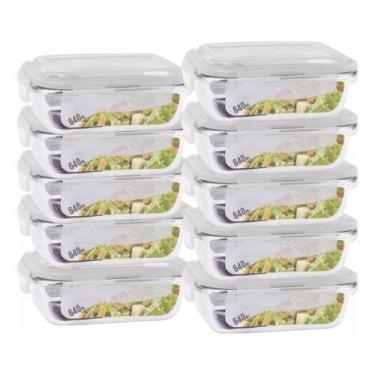 Imagem de Jogo 10 Potes De Vidro Marmita Tampa 4 Trava Hermética 640ml - WELLMIX