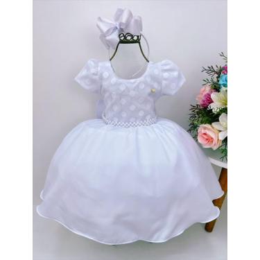 Imagem de Vestido infantil branco c/ bolinas cinto pérolas princesas - banana cl