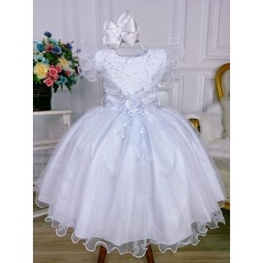 Imagem de Vestido infantil branco c/ renda e broche de flor e pérola - marie, 6
