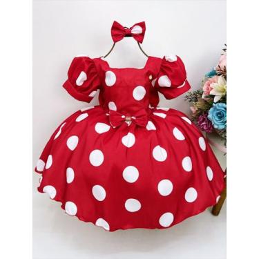 Imagem de Vestido infantil vermelho bolinhas c/ laço strass princesas - banana c
